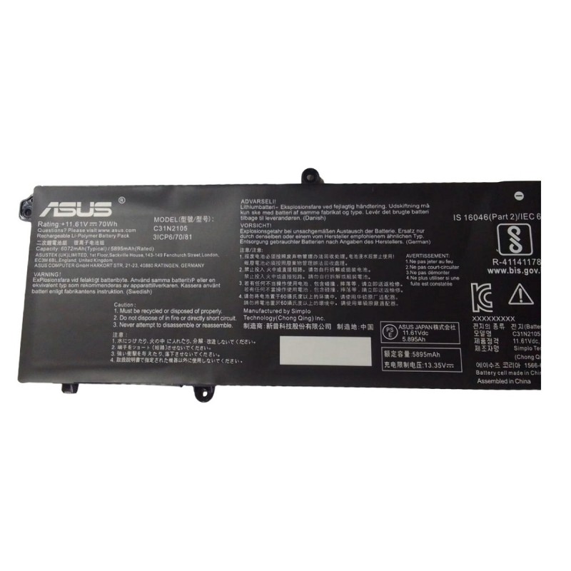 Asus 3ICP6/70/81 70Wh Li-ion Original OEM Rechargeable Laptop Battery