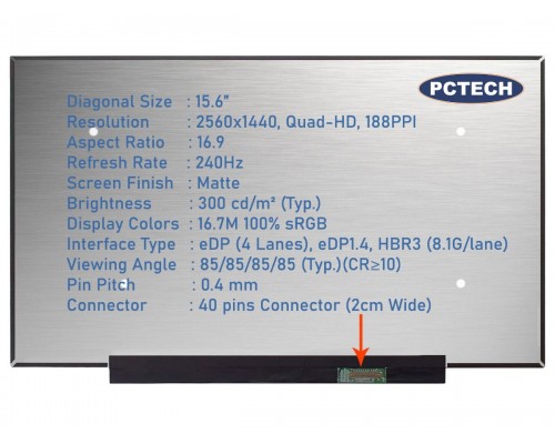 BOE NE156QHM-NZ1 15.6-inch 240Hz QHD LCD LED Laptop Screen (2560x1440, 40-pin eDP 21mm connector)