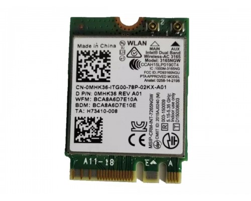 Intel Wireless-AC 3165 Dual Band WLAN WiFi 802.11 ac/a/b/g/n + Bluetooth 4.0 M.2 Card - MHK36