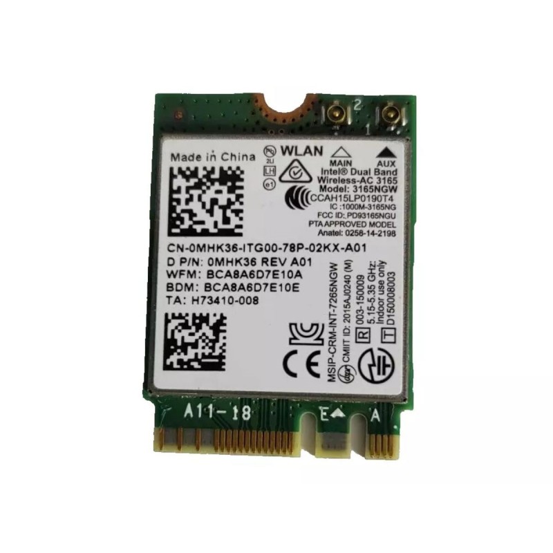 Intel Wireless-AC 3165 Dual Band WLAN WiFi 802.11 ac/a/b/g/n + Bluetooth 4.0 M.2 Card - MHK36