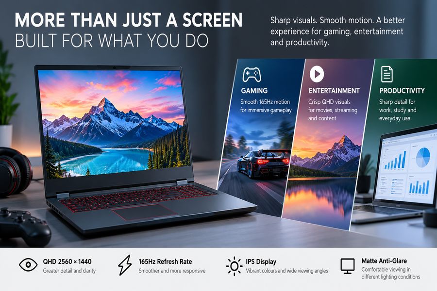 165Hz laptop display for gaming entertainment and productivity